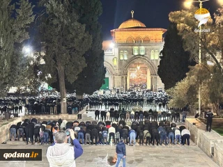 Scores of Muslims perform nighttime prayers at Aqsa Mosque