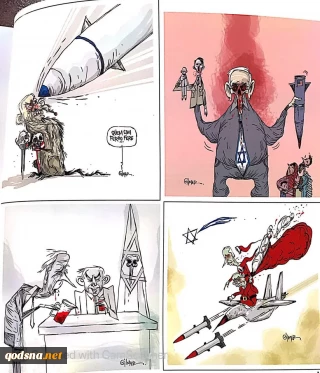 کاریکاتوری از «جیلمار» کاریکارتوریست برزیلی ارسالی برای نمایشگاه «سال صفر » در موزه فلسطین تهران سال 1404