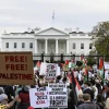 تجمع حامیان فلسطین مقابل کاخ سفید پیش از دیدار نتانیاهو و ترامپ 4