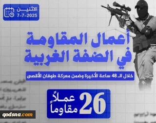 مرکز پژوهشی معطی منتشر کرد؛

 26 عملیات مقاومتی در کرانه باختری در 48 ساعت اخیر+عکس