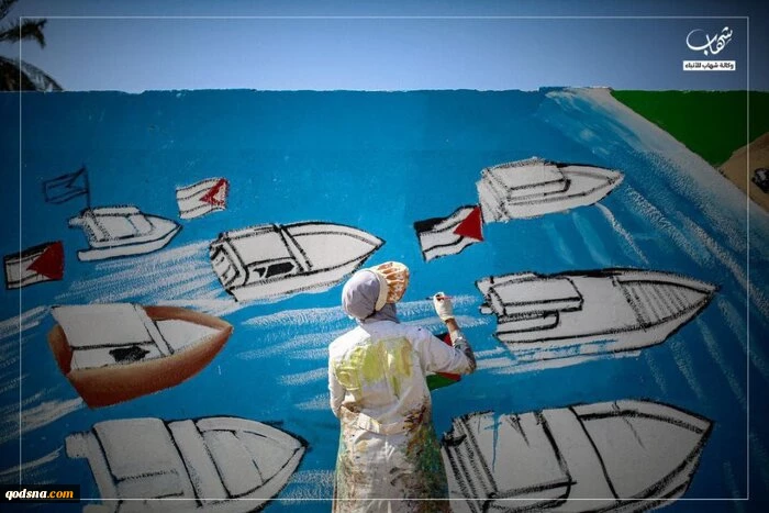 نقش‌هایی بر دیوار؛ هنرمندان فلسطینی به ناوگان شکست محاصره غزه خوشامد می‌گویند+ عکس 2