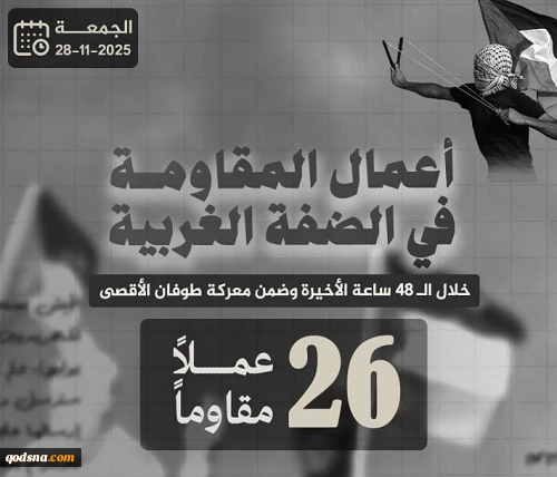 مرکز پژوهشی معطی گزارش داد؛

 26 عملیات مقاومتی در کرانه باختری طی 48 ساعت اخیر+ نمودار 3