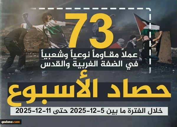 مرکز پژوهشی آماری معطی گزارش داد؛

 73 عملیات مقاومتی در یک هفته اخیر/ ثبت میانگین قریب به 11 عملیات در هر روز+ نمودار 2