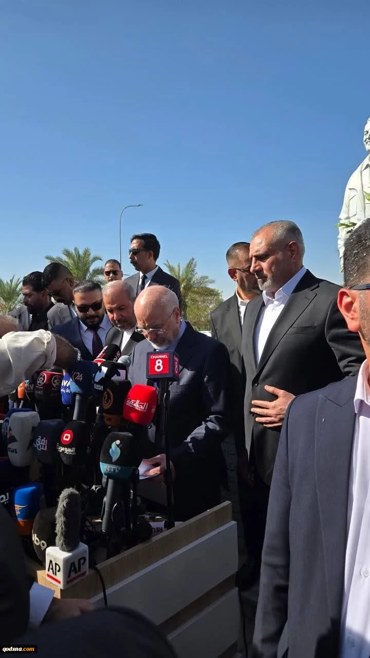 ادای احترام قالیباف در محل شهادت حاج قاسم و ابومهدی در فرودگاه بغداد