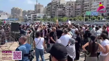تظاهرات مقابل سفارت مصر در بیروت برای بازگشایی گذرگاه رفح